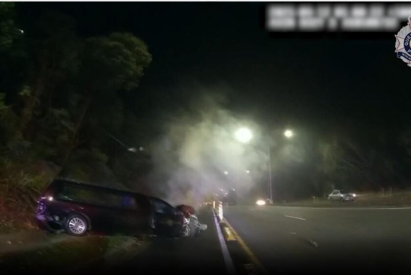 Stolen hearse crashes into two cars in peak-hour collision at Parkwood on the Gold Coast