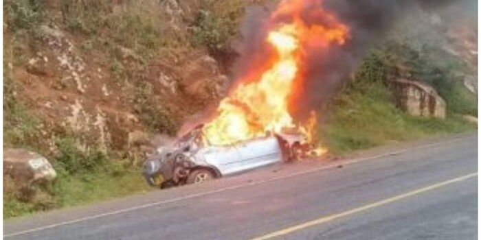 One Dead, Two Injured After Car Catches Fire Along Kisumu-Kakamega Highway