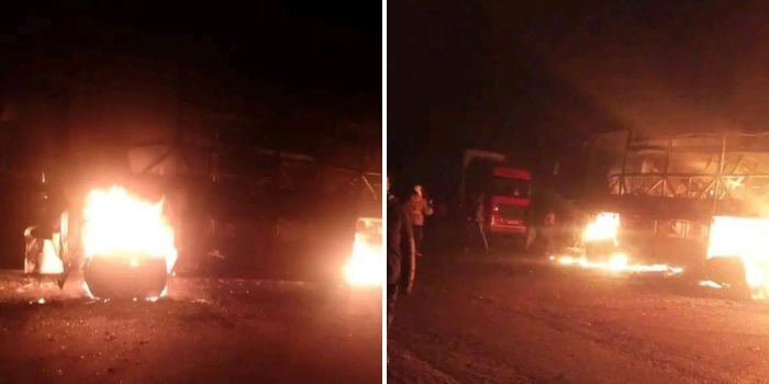Chaos as Boda Boda Riders Torch 65-Seater Bus Along Nairobi-Nakuru Highway