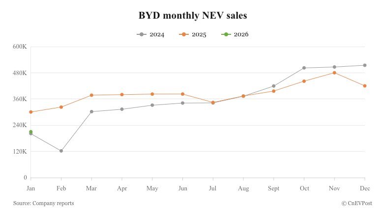 BYD Half as Many Cars Sold in January from December With Tough Competition from Geely