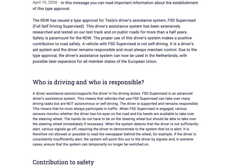 Tesla FSD Supervised Approved in Netherlands